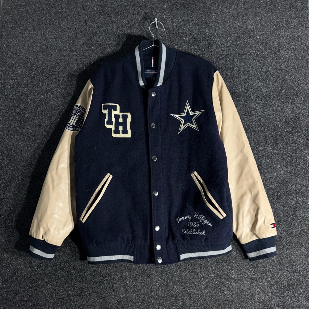 Tommy Hilfiger NFL Dallas Cowboys Varsity Jacket Wool Faux Leather L